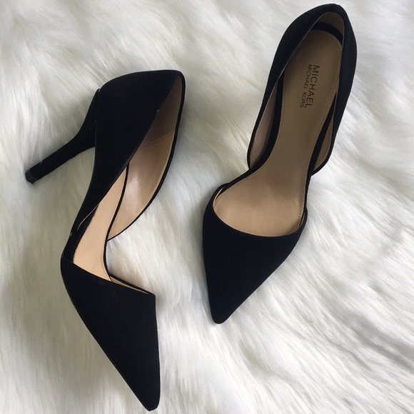 black suede pointed toe pumps